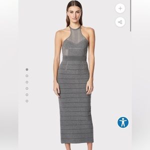 Herve Leger  TEXTURED SHEER BUSTIER HALTER GOWN - CHARCOAL size small